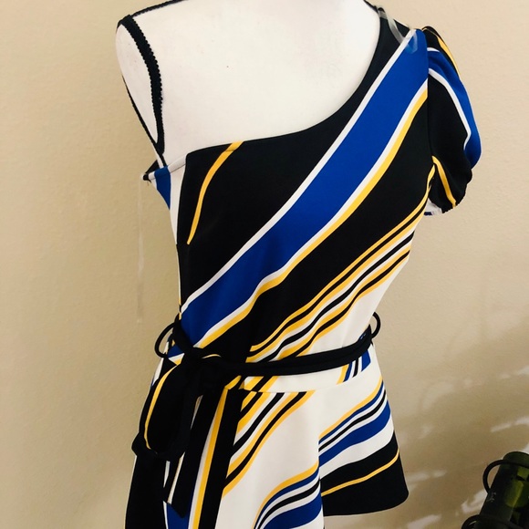 One Sleeve Blue Multi Color Top - Picture 2 of 5